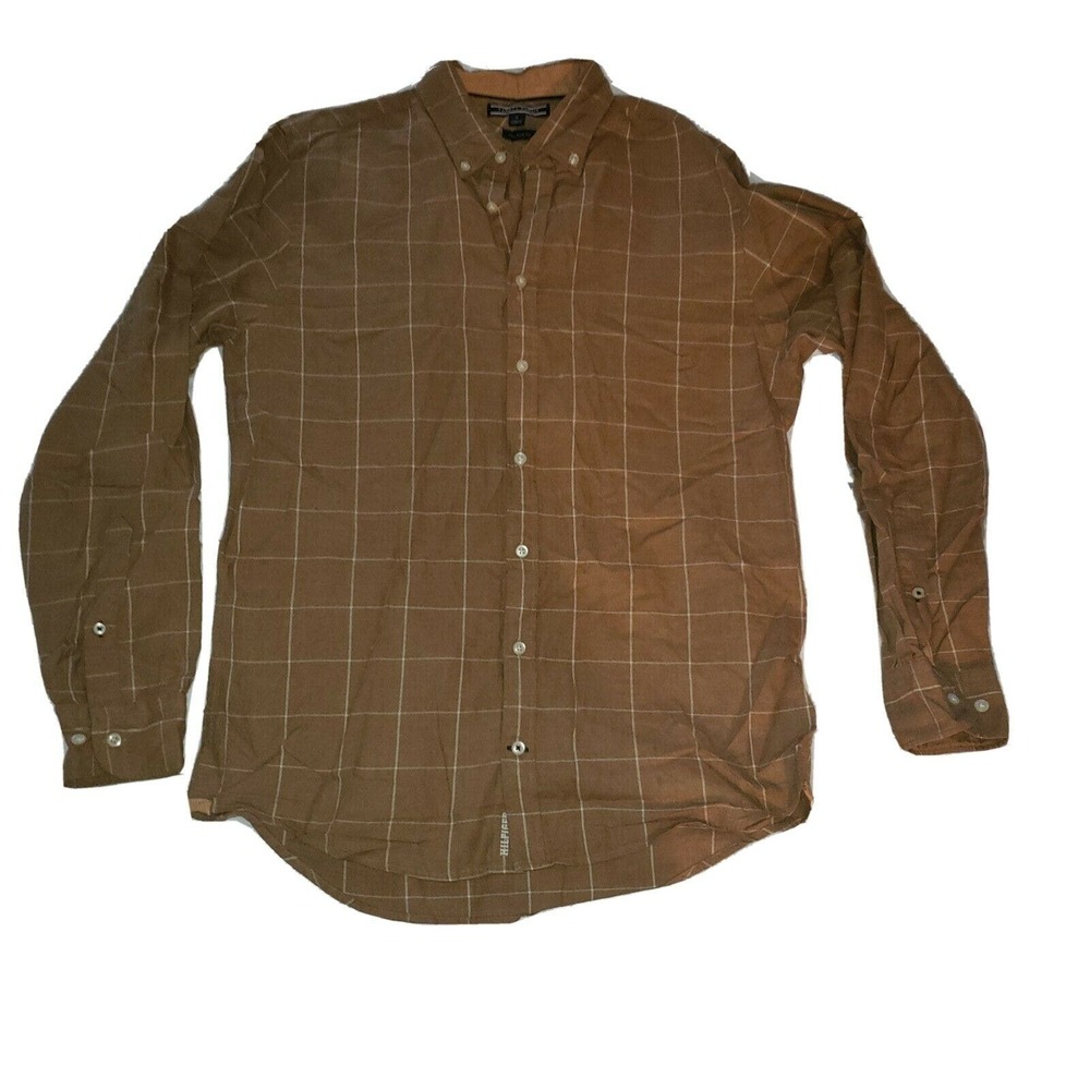 Tommy Hilfiger Stretch New‎ York Fit Windowpane Long Sleeve Shirt Size Medium